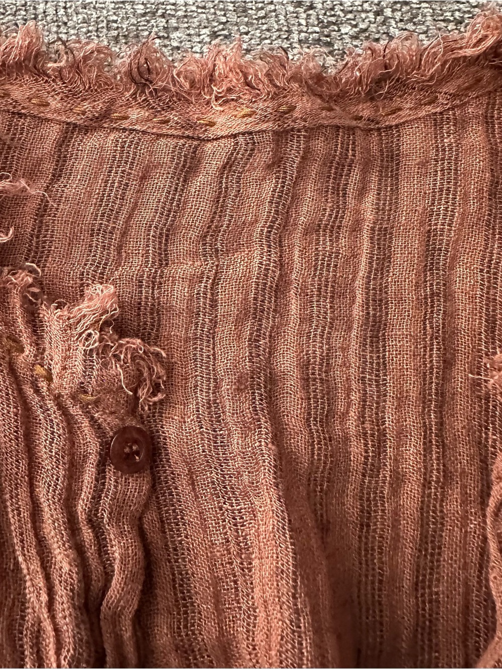 Textured Button-Front Tunic Top in Rust Brown - Picture 3 of 9